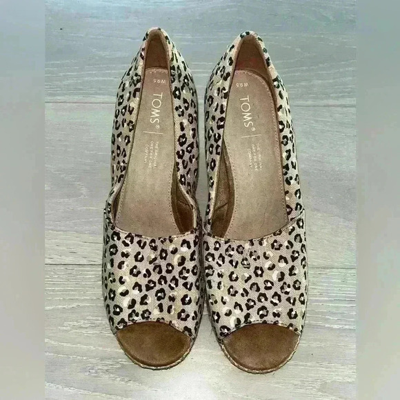 Toms Michelle Neutral Cheetah Peep Toe Wedges sz 9.5 W - Picture 4 of 10